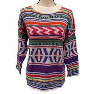 VINTAGE womens Sure Fun knitted geometric colorful sweater size large